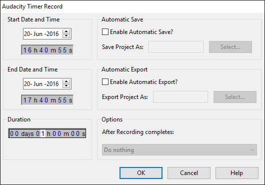 The Timer Record dialog, click for details of usage.